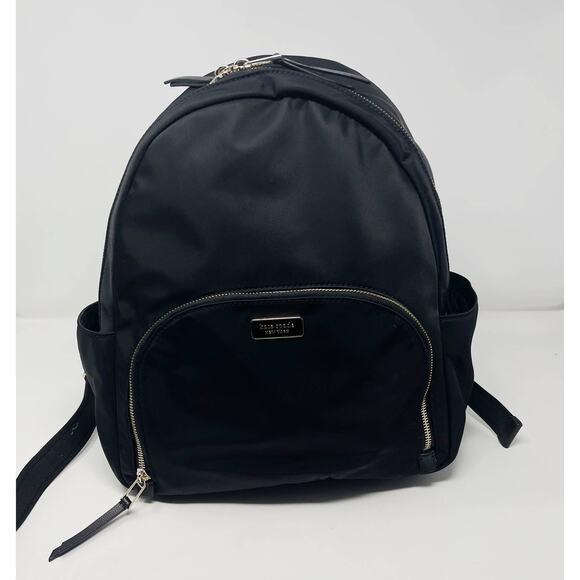 Kate Spade Black Dawn Backpack Nylon Zip Closure Front Pocket Waterbottle Slip - Picture 1 of 13